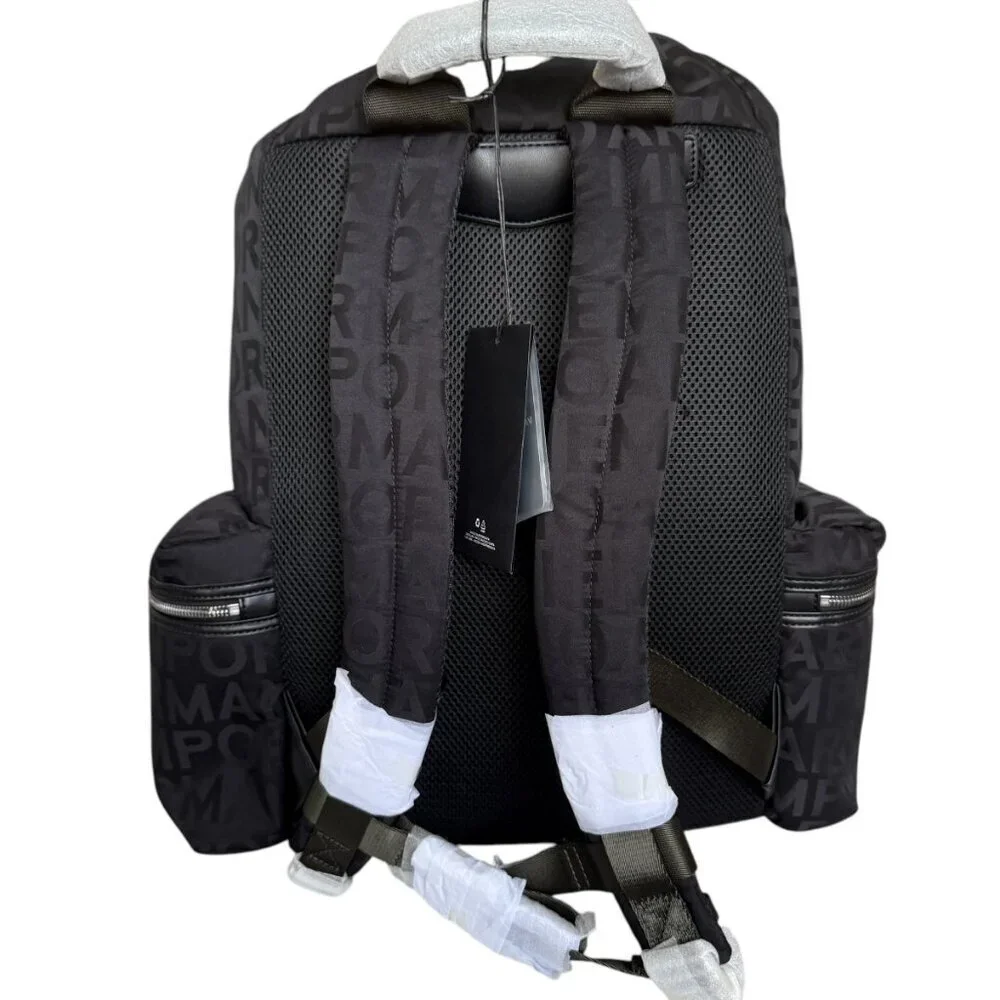 New‎ Emporio Armani Black Nylon oversized Drawstring Logo Backpack